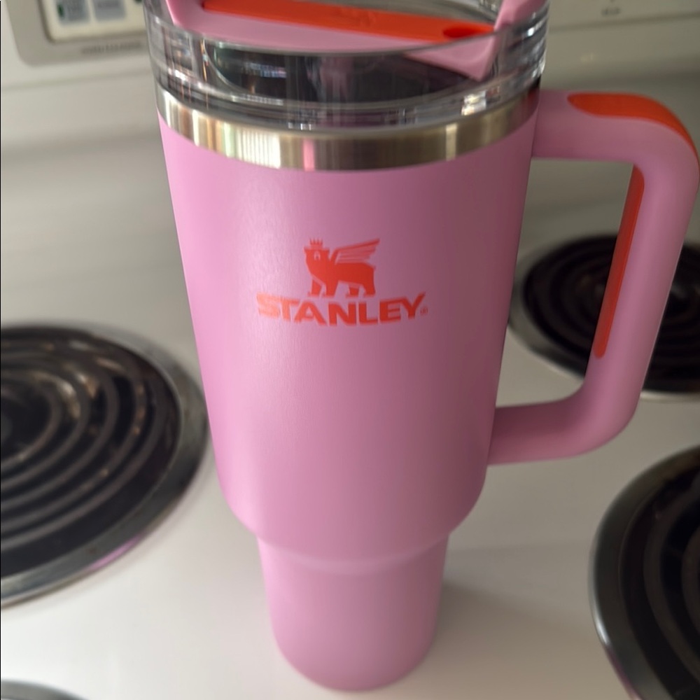 Stanley Pink Travel Mug with Orange Accents